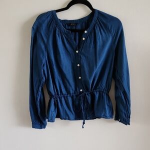 J. Crew Blue Peplum Blouse with Tie Front